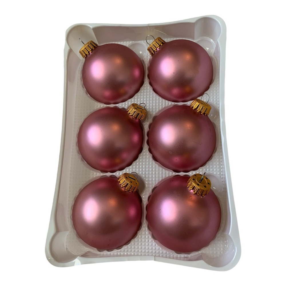 Christmas by Krebs Vintage Lilac Pearl Gold Crown Glass Ball Ornaments Set of 6